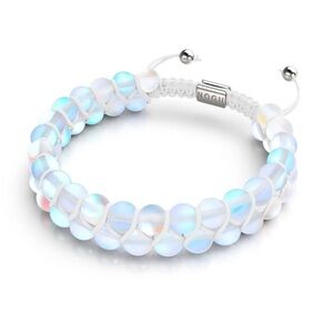 NOGU Rainbow White and Silver Double Mermaid Glass Bracelet